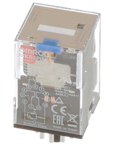 Omron MKS3PIN DC24 RELAY 10A 3PDT 24 VDC LED TEST BUTN.