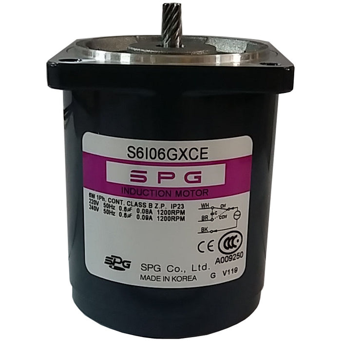 SPG Induction Motor S6I06Gxce - 6 W,1 Phase Motor,220V,Lead Wire ,50/60Hz,1500Rpm,Pinion Shaft.