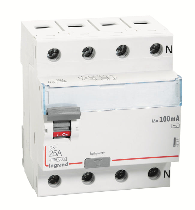 Legrand 411881 25A FOUR POLE 100mA 415V AC DX3 RCCB