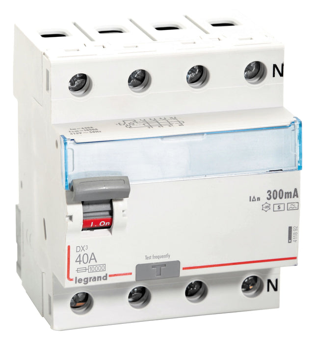 Legrand 411892 40A FOUR POLE 300mA A S 10KA 415V AC DX3 RCCB