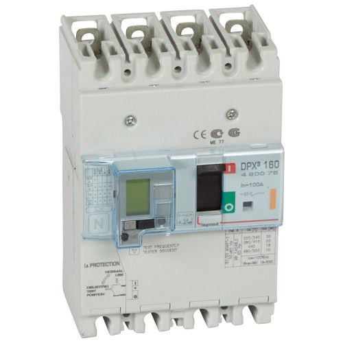 Legrand 420075 100A 4P DPX160 ICU 25kA MCCB WITH ELECTRONIC EARTH LEAKAGE MOD.