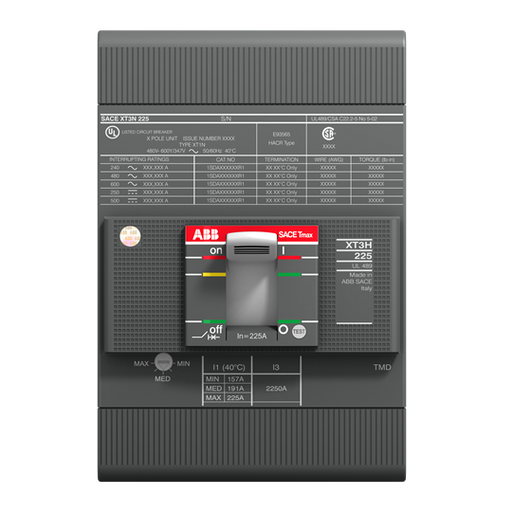 ABB MCCB Tmax XT and accessories 1SDA075116R1 XT3N 225 TMF 175 1750 3p F F ULCSA